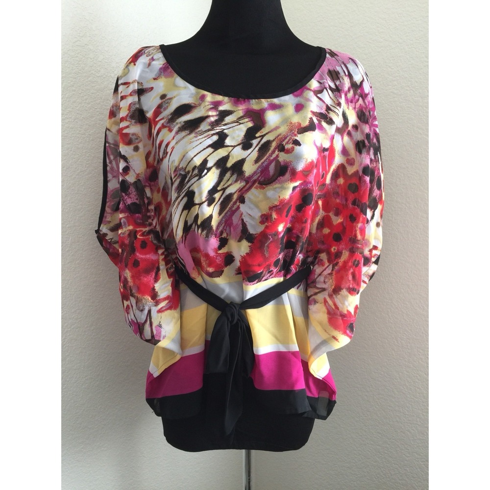 Bisou Bisou michele bohbot sheer tie waist colorful‎ loose boho size Small